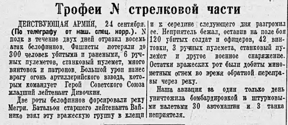 Трофеи N стрелковой части
